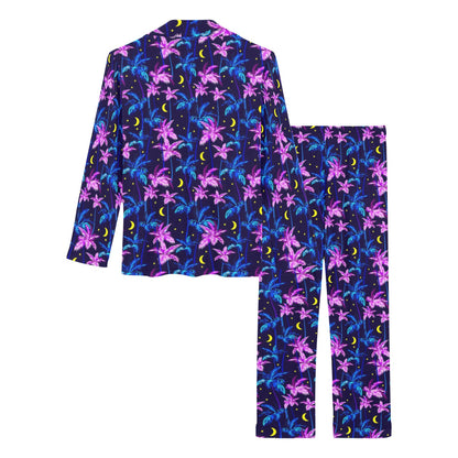 Palm Tree Night Scene Design Print Women's Long Pajama Set