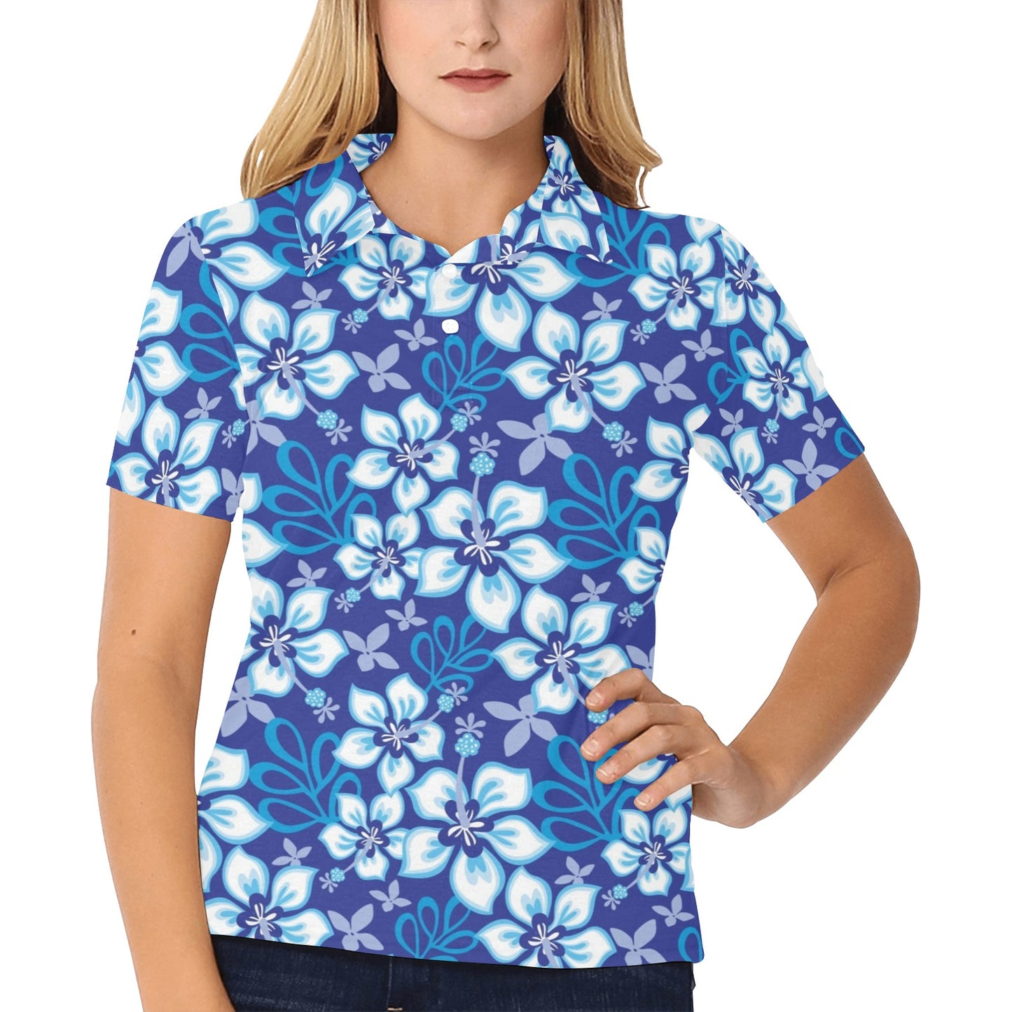 Hibiscus Pattern Print Design HB04 Women's Polo Shirt