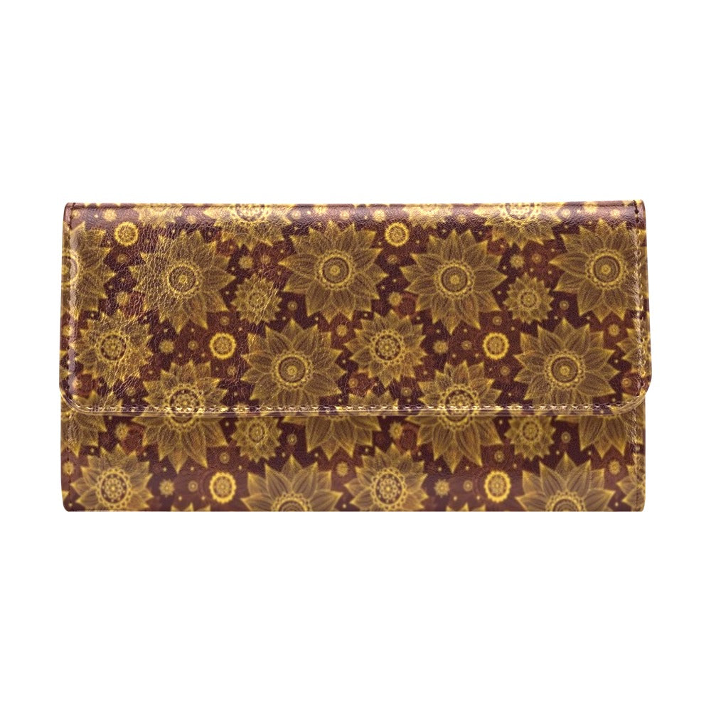 Gold Sunflower Hand Drawn Print Women's Trifold Wallet