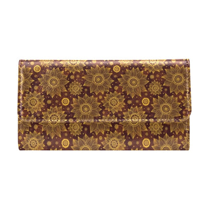 Gold Sunflower Hand Drawn Print Women's Trifold Wallet