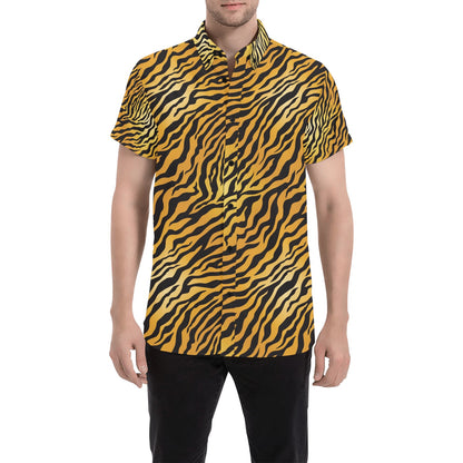 Tiger Print Design LKS302 Men Short Sleeve Button Up Shirt