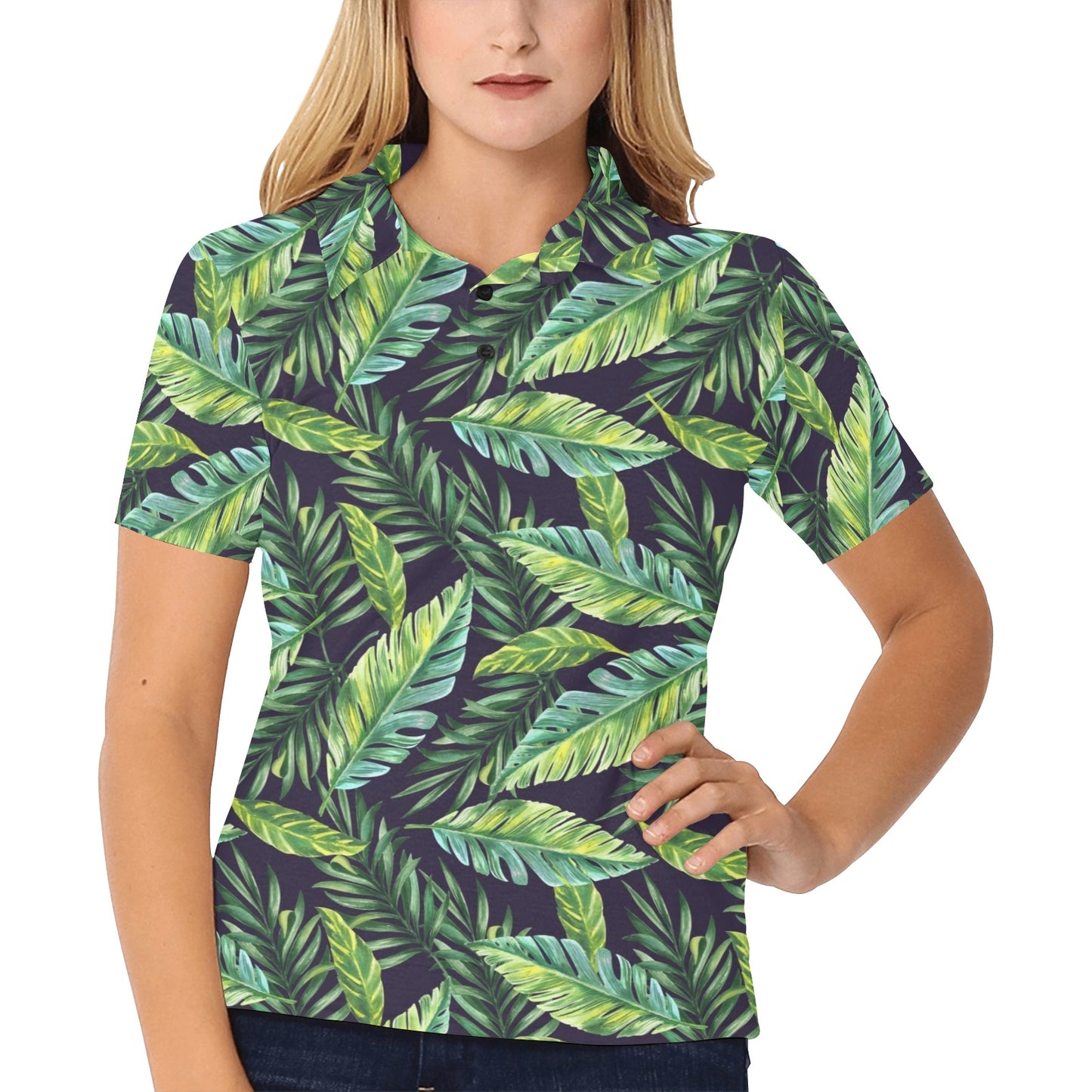 Tropical Flower Pattern Print Design TF06 Women's Polo Shirt
