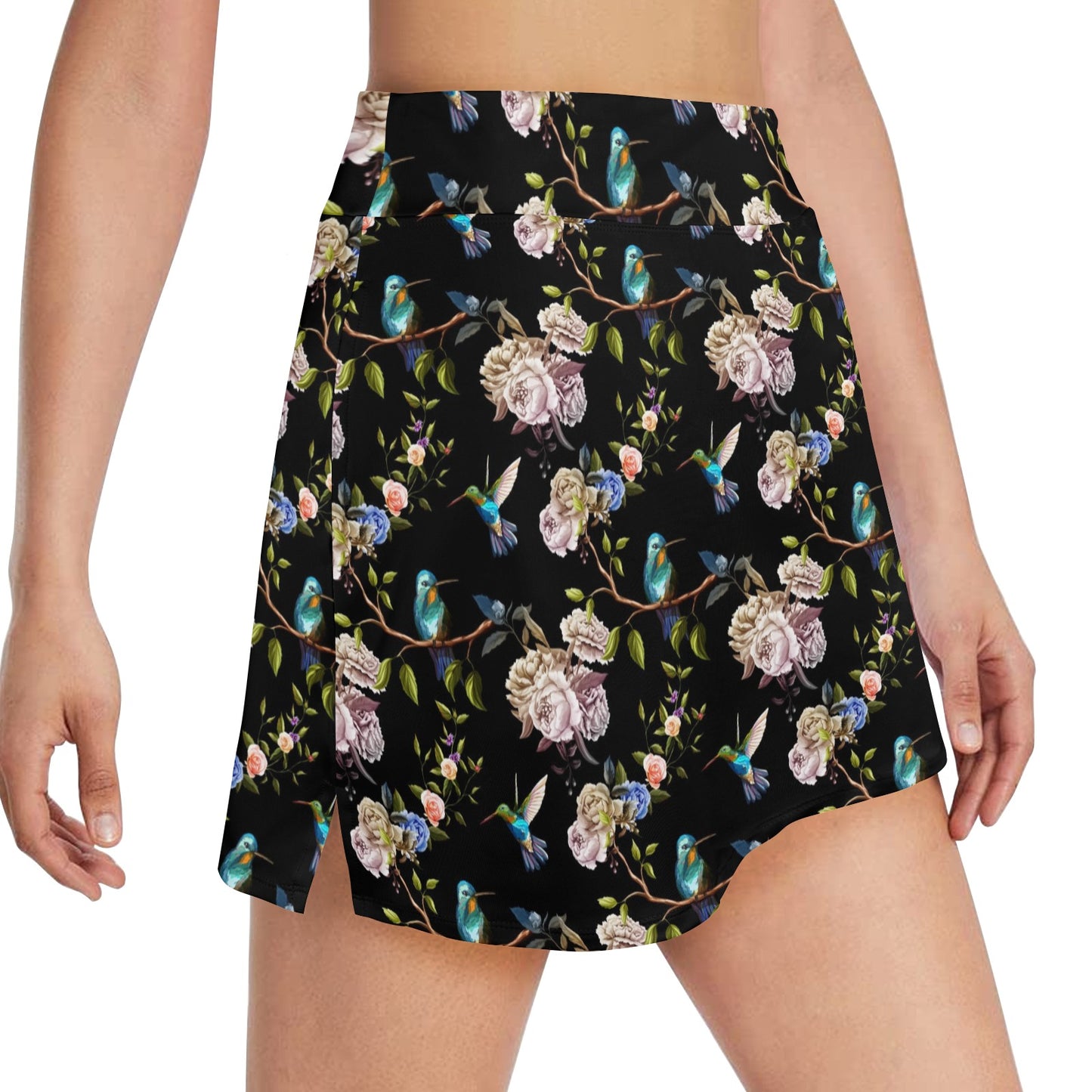 Hummingbird Flower Themed Print 17" Golf & Pickleball Skort with Pockets