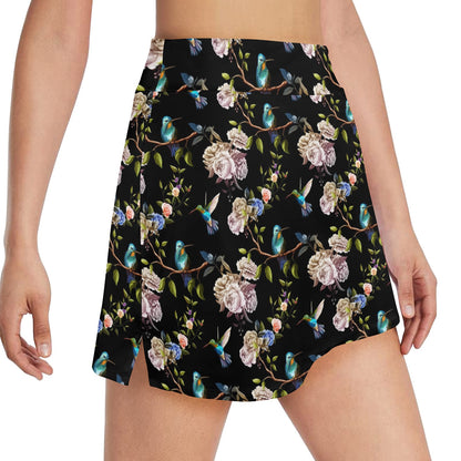 Hummingbird Flower Themed Print 17" Golf & Pickleball Skort with Pockets