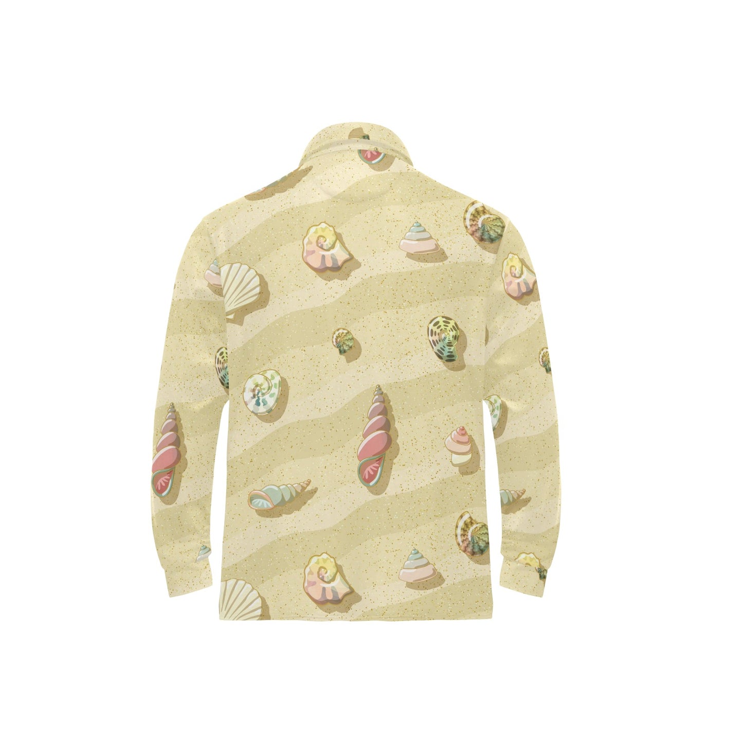 Beach with Seashell Theme Long Sleeve Polo Shirt For Men's