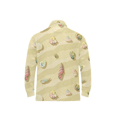 Beach with Seashell Theme Long Sleeve Polo Shirt For Men's