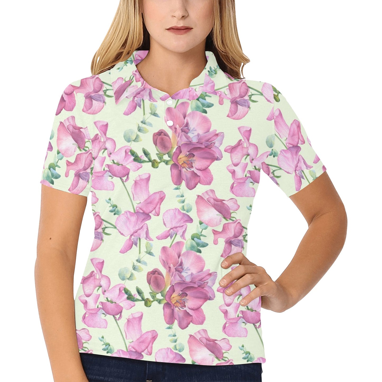 Peony Pattern Print Design PE011 Women's Polo Shirt