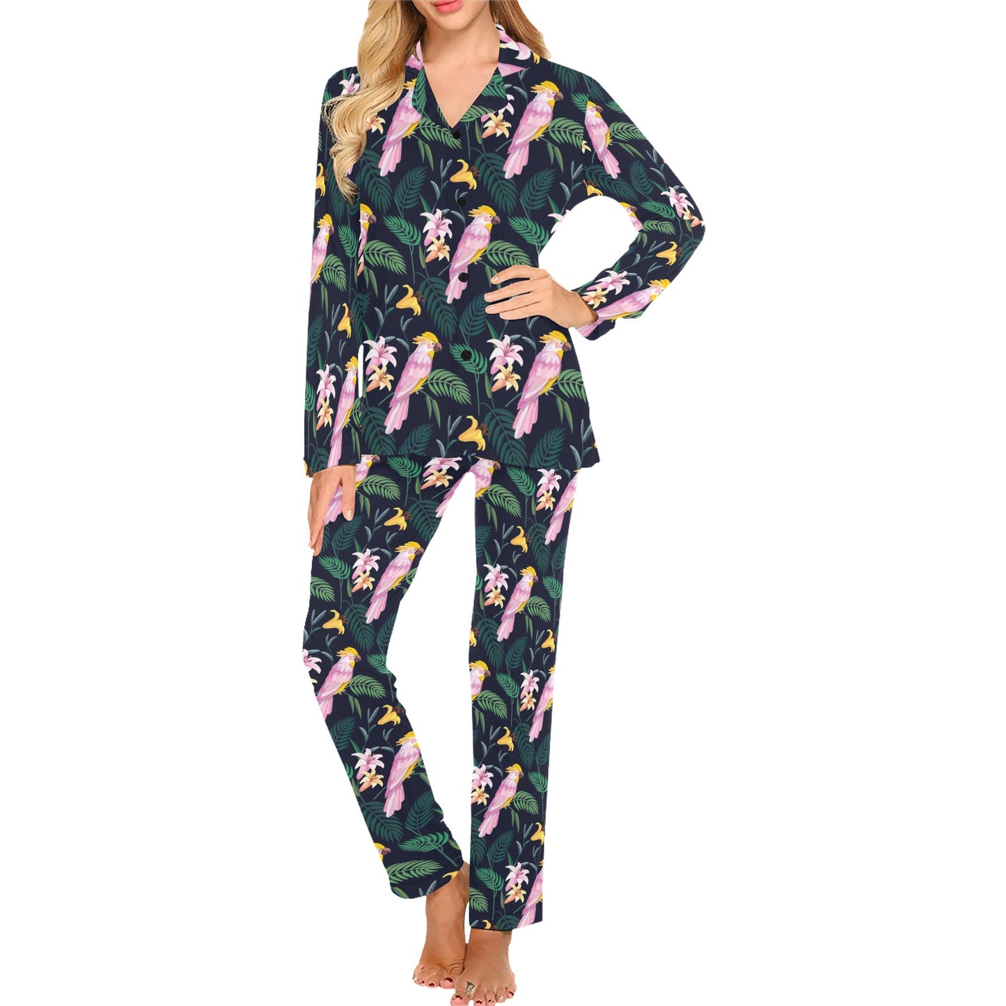 Cockatoo Pattern Print Design 03 Women's Long Pajama Set