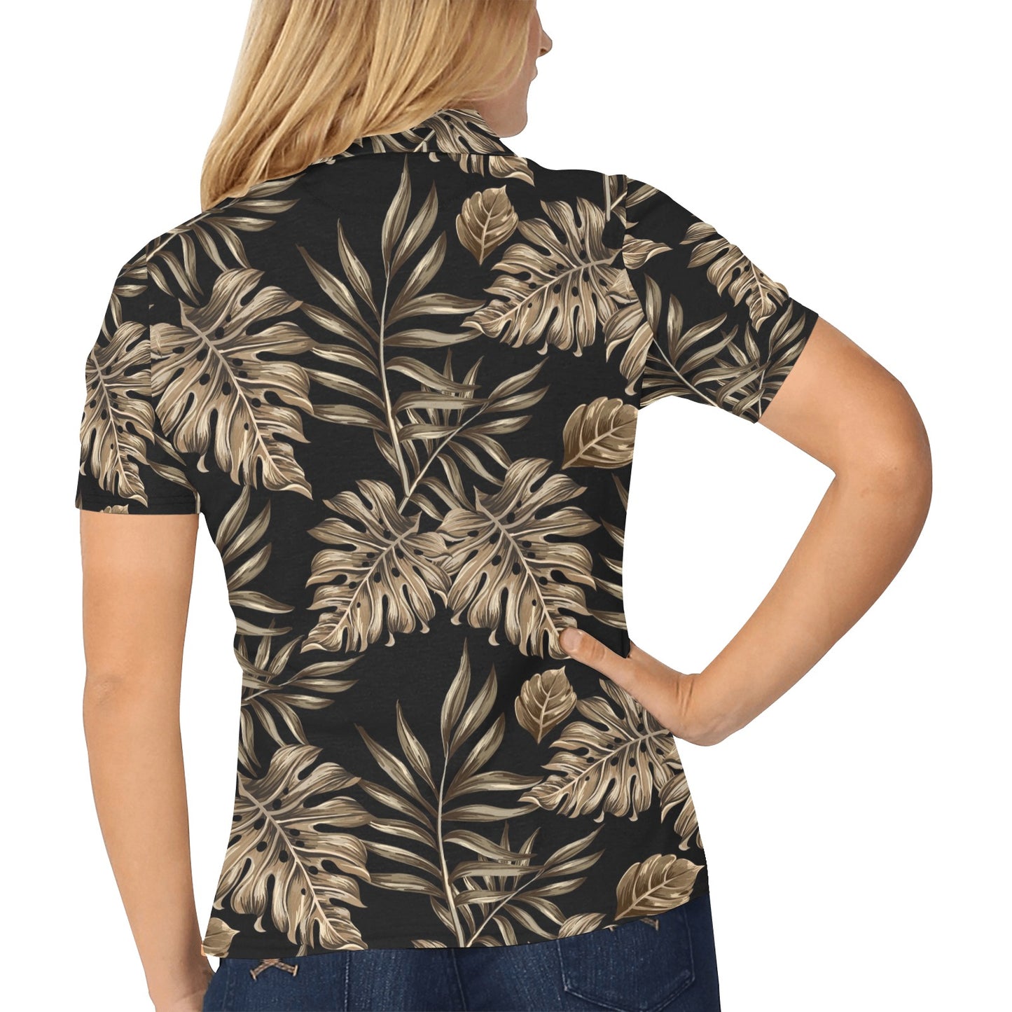 Brown Tropical Palm Leaves Women's Polo Shirt