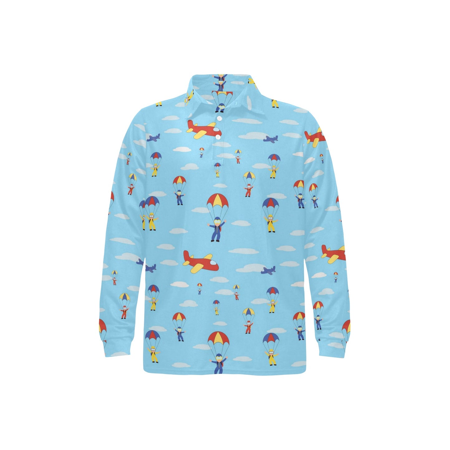 Skydiver Print Design LKS304 Long Sleeve Polo Shirt For Men's
