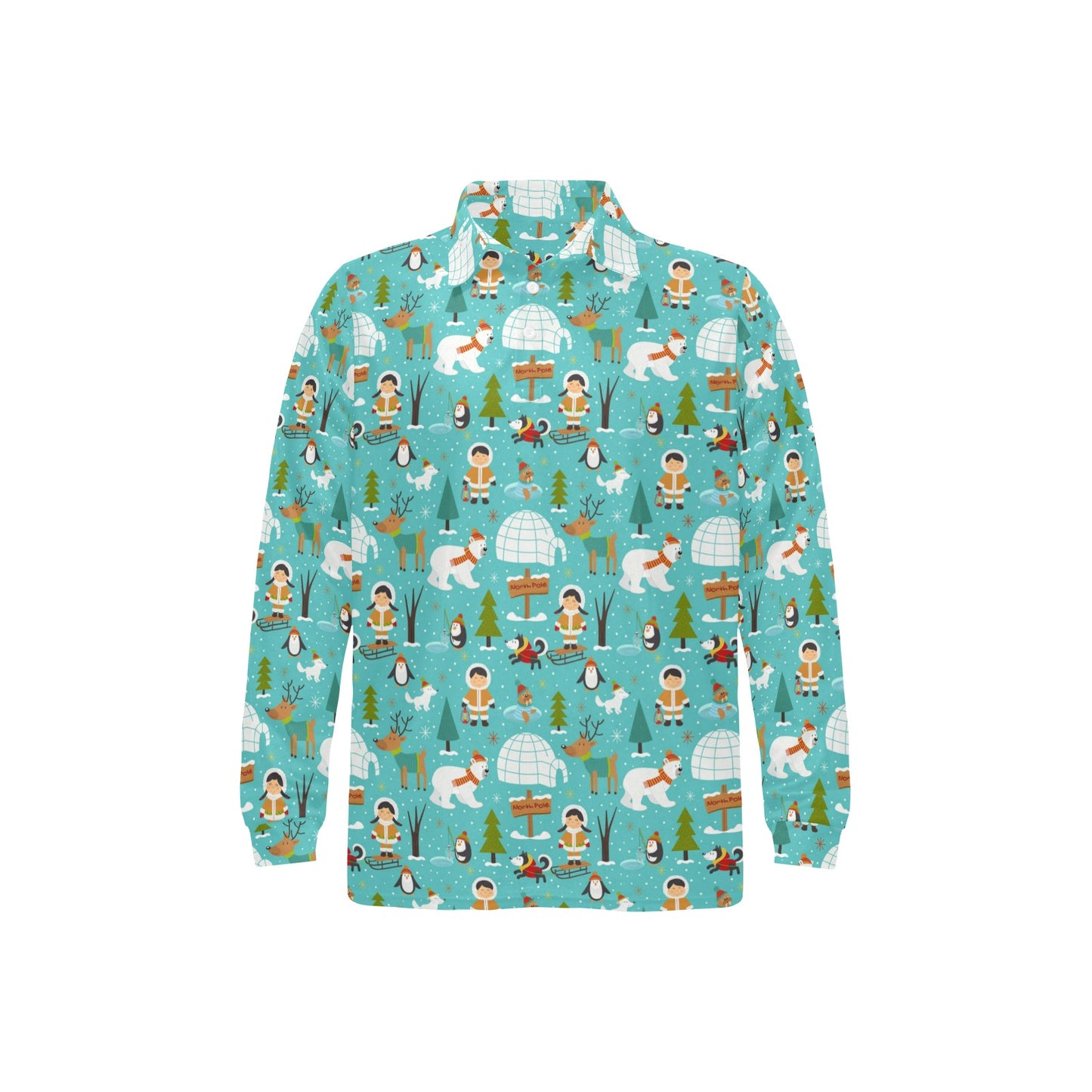 Eskimo Pattern Print Design 01 Long Sleeve Polo Shirt For Men's
