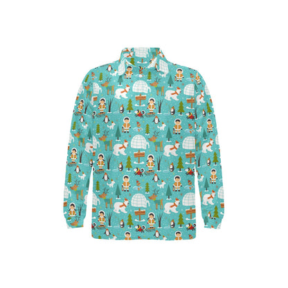 Eskimo Pattern Print Design 01 Long Sleeve Polo Shirt For Men's