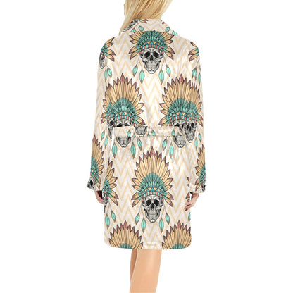 Indian Skull Pattern Women's Fleece Robe