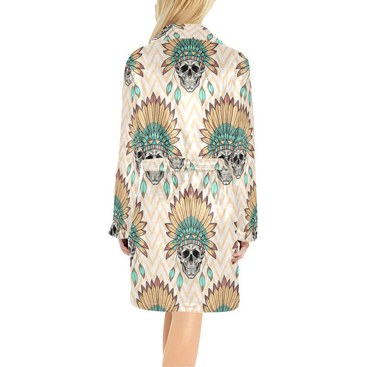 Indian Skull Pattern Women's Fleece Robe