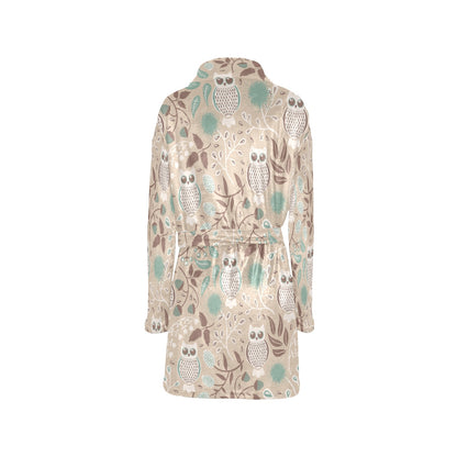 Owl Pattern Print Design A02 Women's Fleece Robe