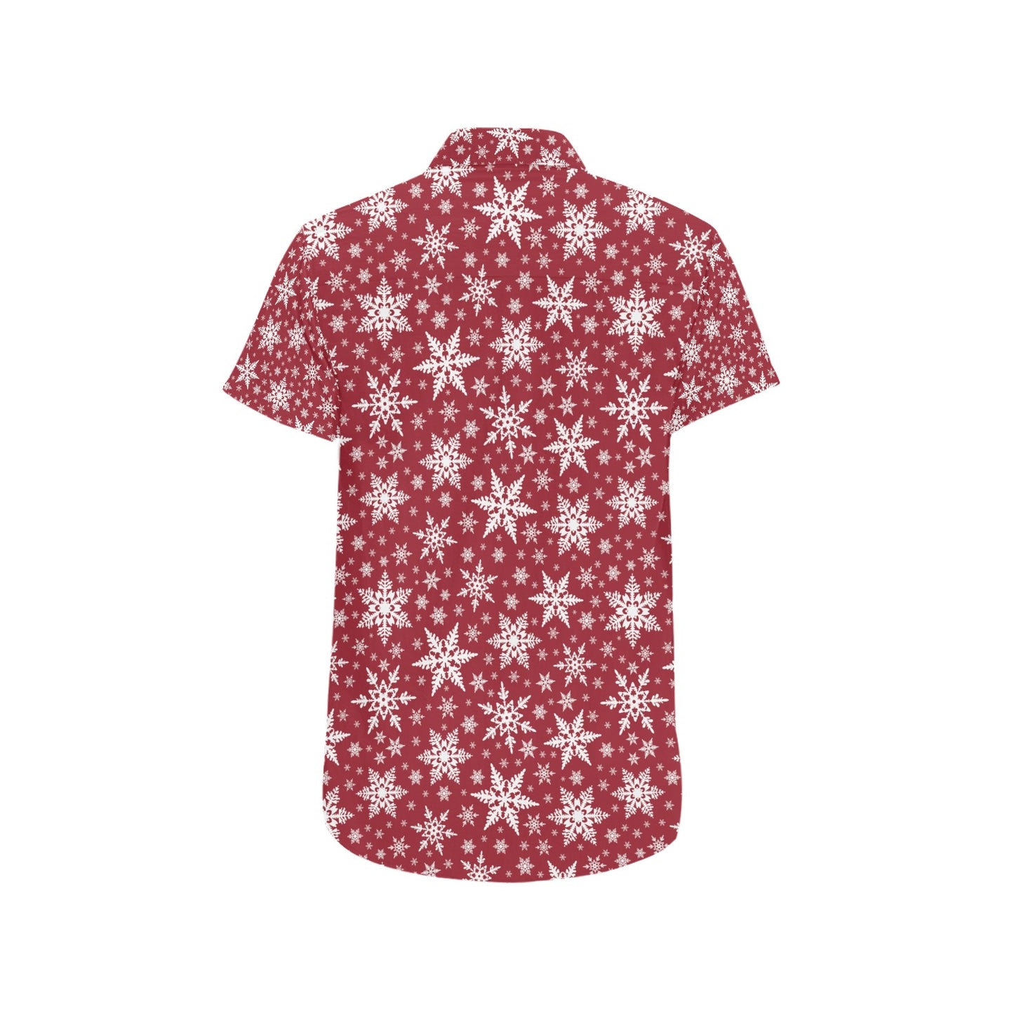Snowflake Red Print Design LKS302 Men Short Sleeve Button Up Shirt