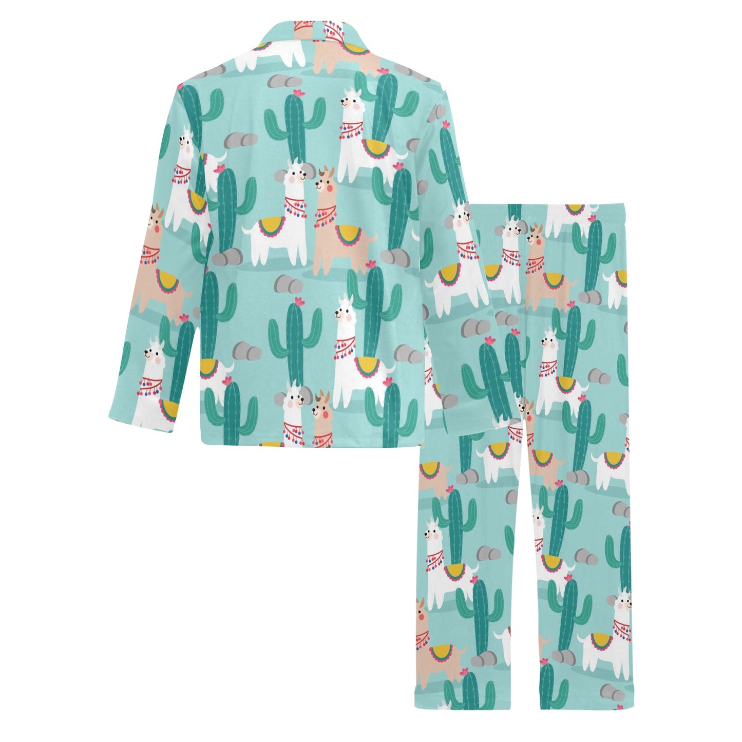 Llama Cactus Pattern Print Design 08 Men's Long Pajama Set