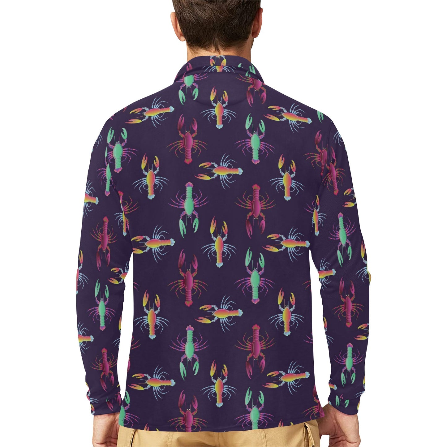 Lobster Print Design LKS402 Long Sleeve Polo Shirt For Men's