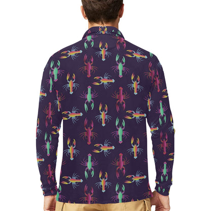 Lobster Print Design LKS402 Long Sleeve Polo Shirt For Men's