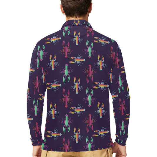 Lobster Print Design LKS402 Long Sleeve Polo Shirt For Men's