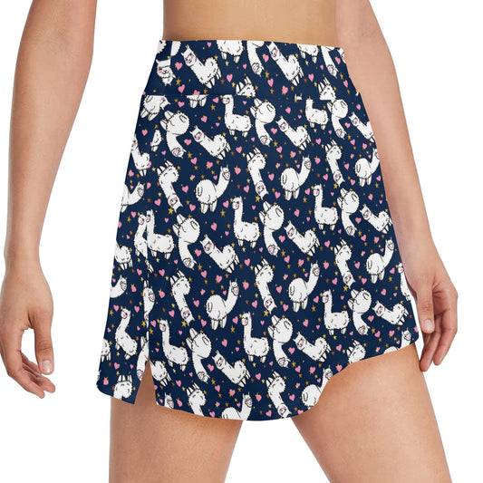 Alpaca Heart Star Design Themed Print 17" Golf & Pickleball Skort with Pockets