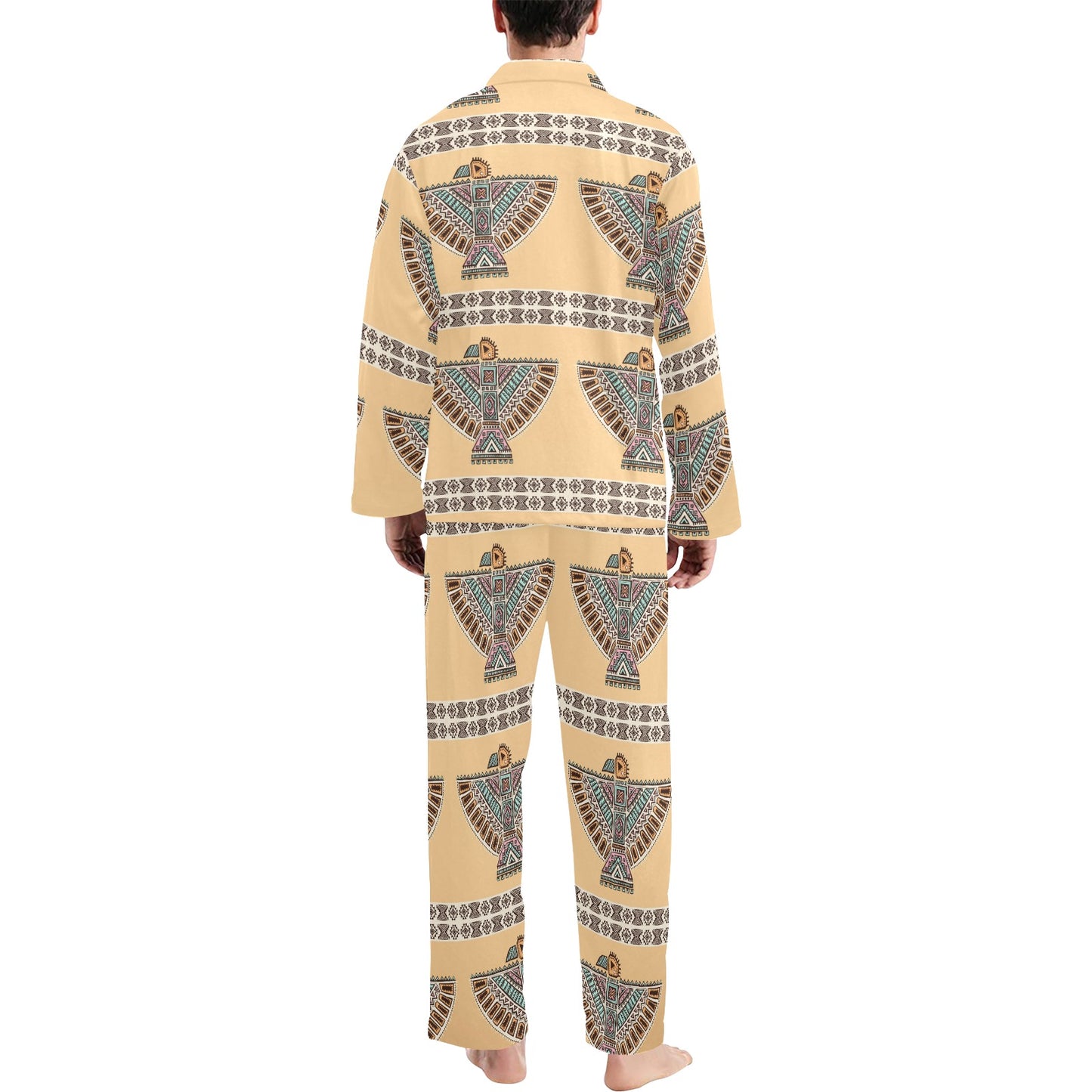 Native American Eagle Pattern Men's Long Pajama Set