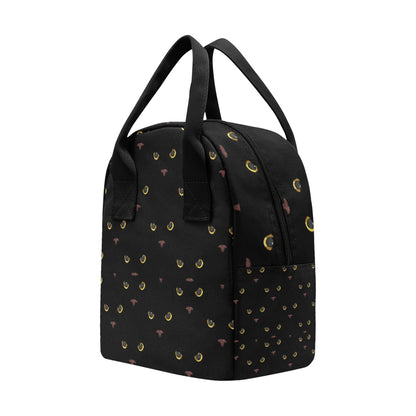 Black Cat Face Print Pattern Insulated Lunch Bag