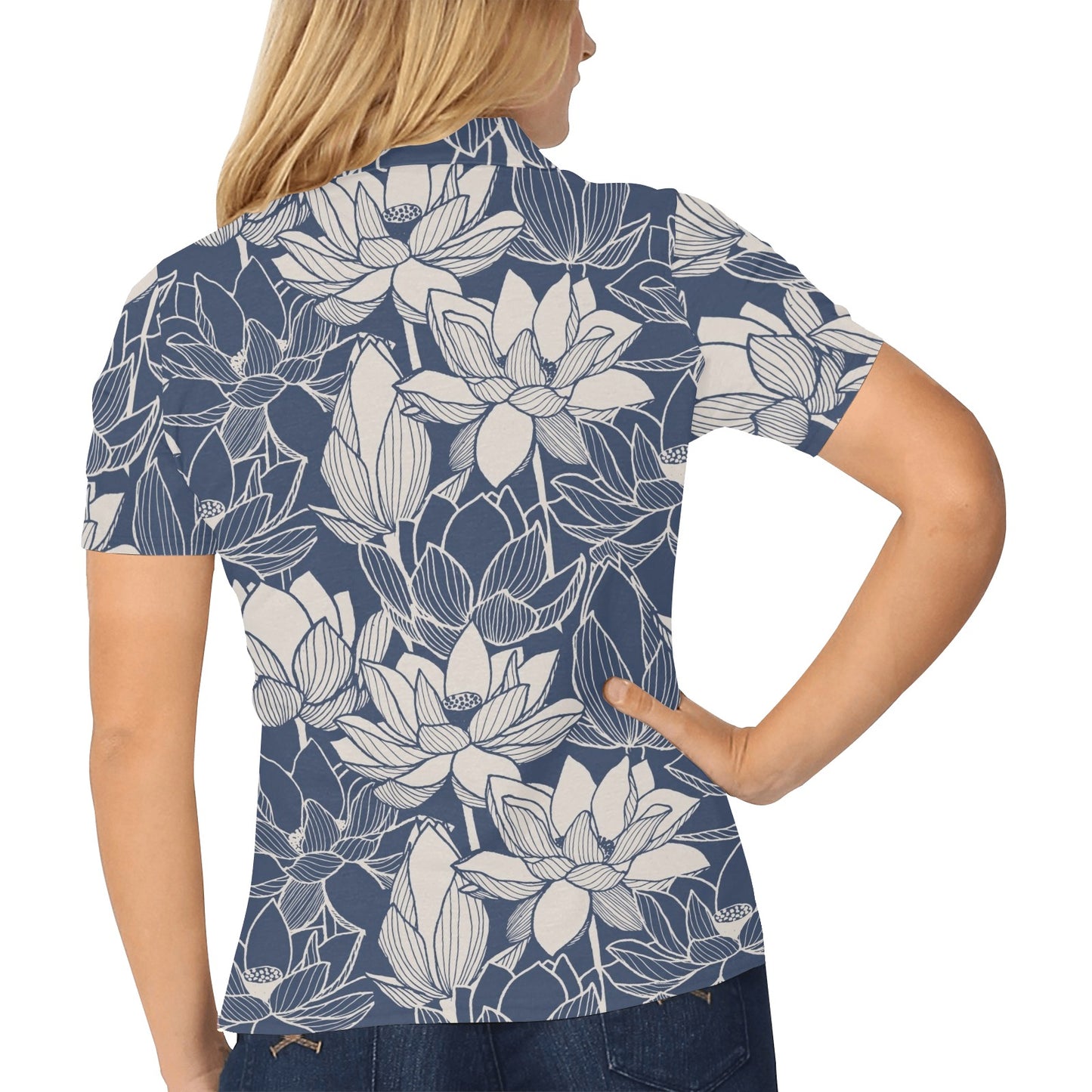 Water Lily Pattern Print Design WL04 Women's Polo Shirt