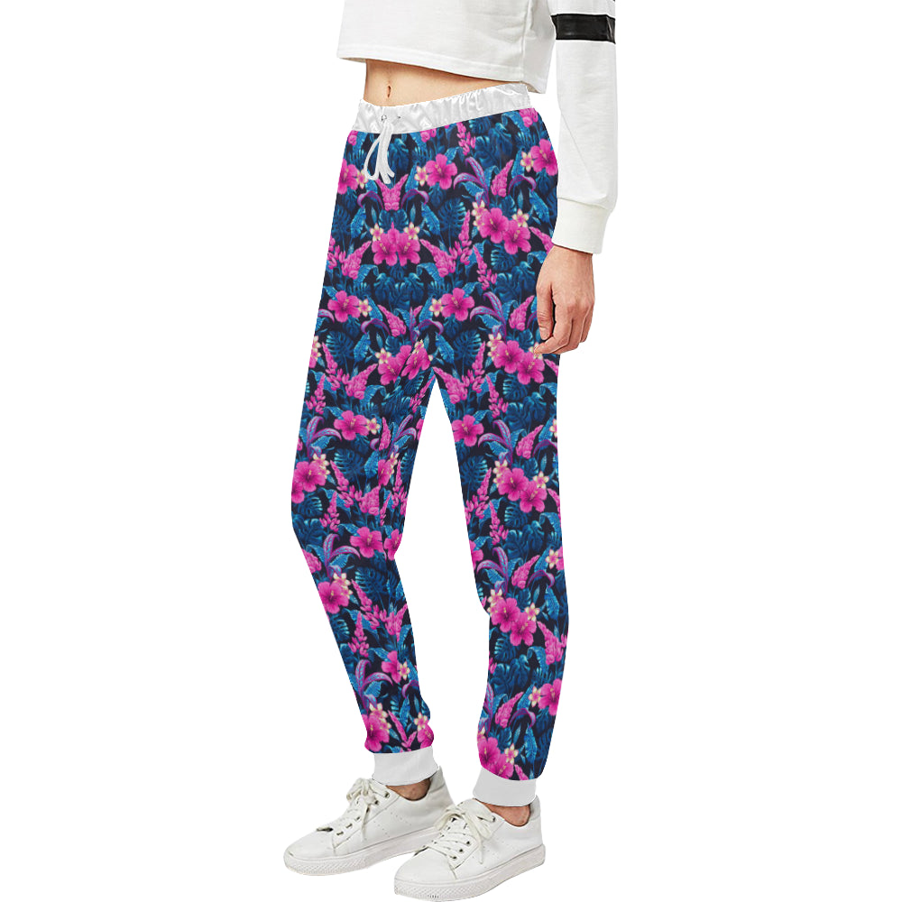 Tropical Folower Pink Themed Print Unisex Sweatpants