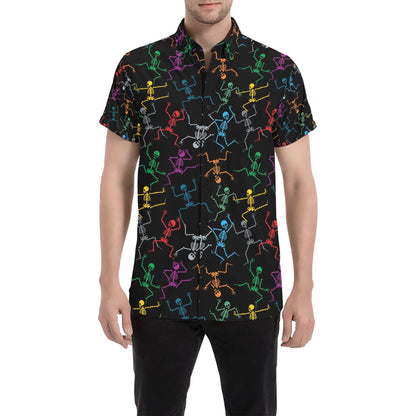 Skeleton Colorful Print Design LKS302 Men Short Sleeve Button Up Shirt