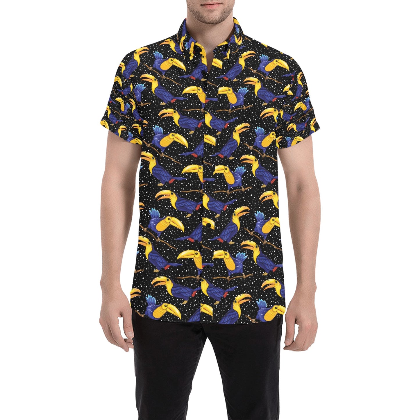 Toucan Print Design LKS307 Men Short Sleeve Button Up Shirt