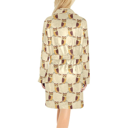 Owl Pattern Print Design A07 Women's Fleece Robe