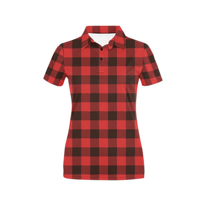 Buffalo check Red Pattern Print Design 05 Women's Polo Shirt