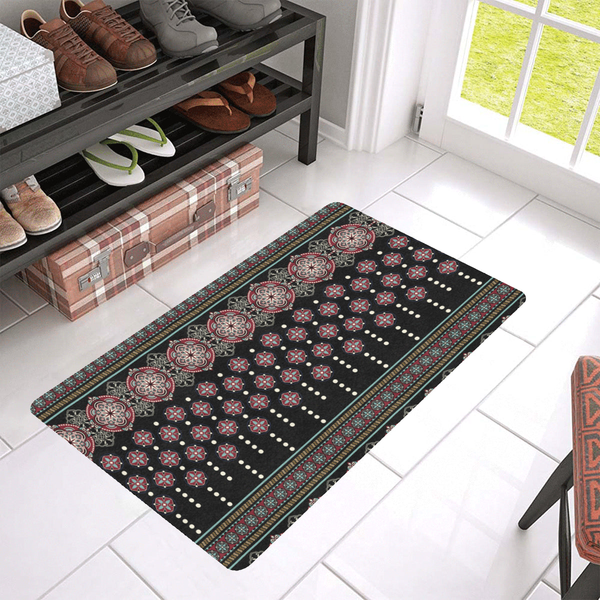 Ethnic Dot Style Print Pattern Rubber Doormat