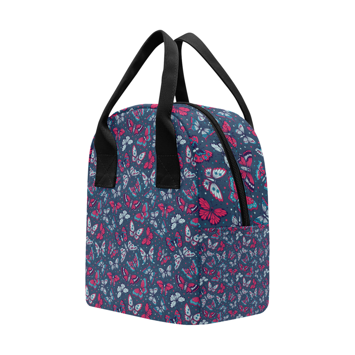 Butterfly Red Deep Blue Print Pattern Insulated Lunch Bag
