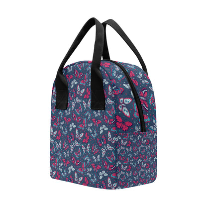 Butterfly Red Deep Blue Print Pattern Insulated Lunch Bag