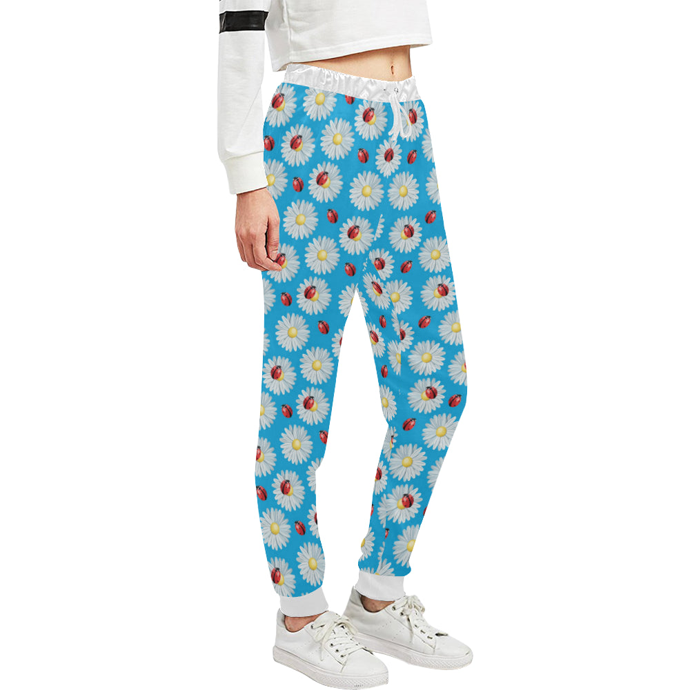 Ladybug with Daisy Themed Print Pattern Unisex Sweatpants