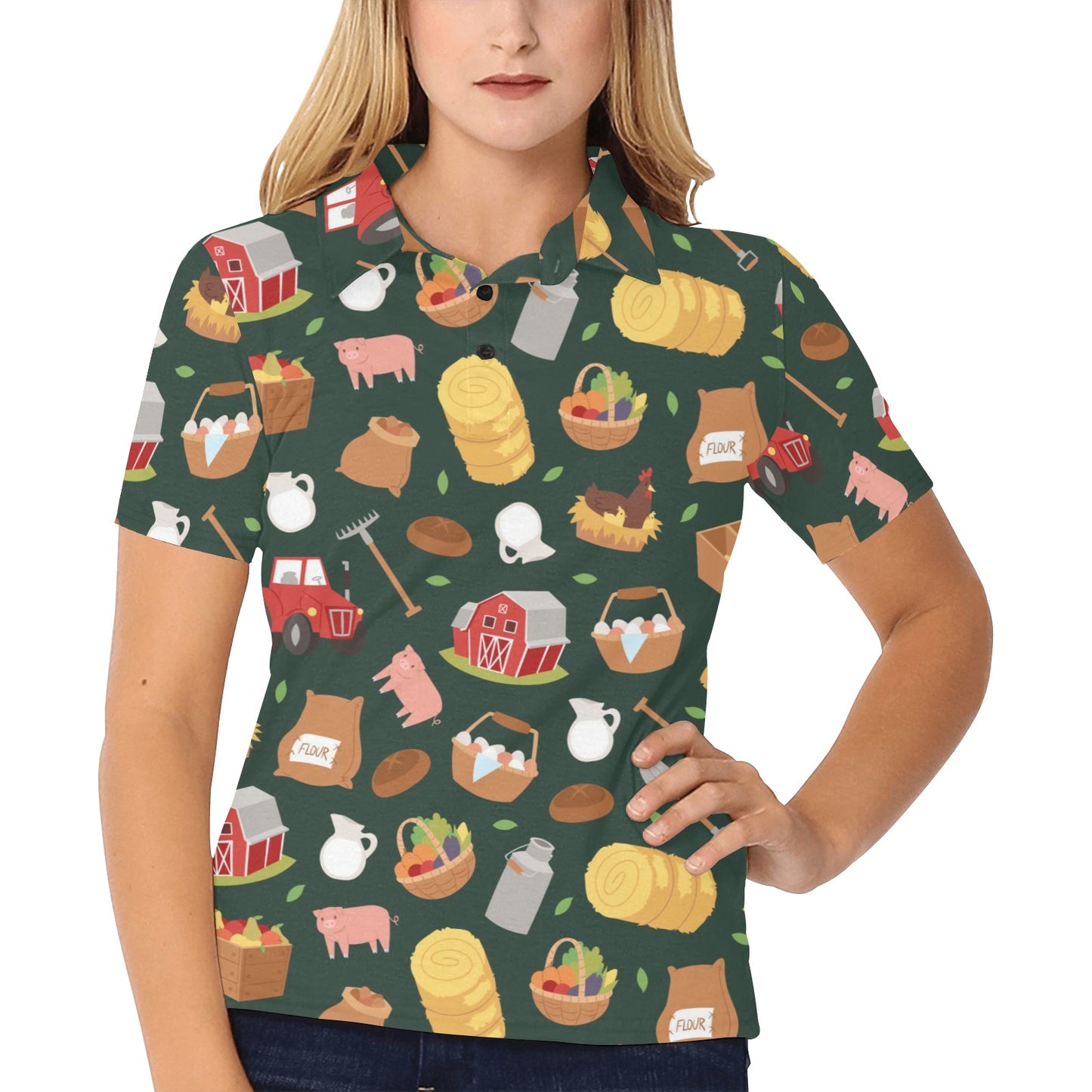 Agricultural Farm Print Design 02 Women's Polo Shirt