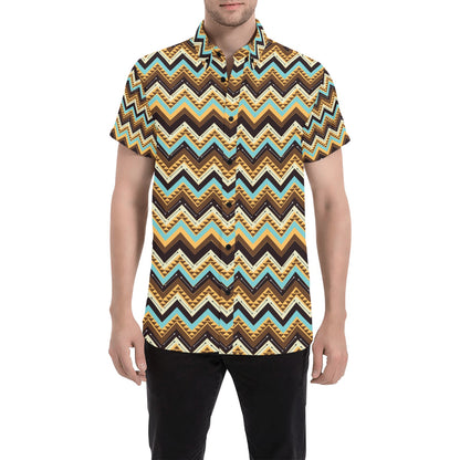 Southwest Pattern Print Design LKS301 Men Short Sleeve Button Up Shirt