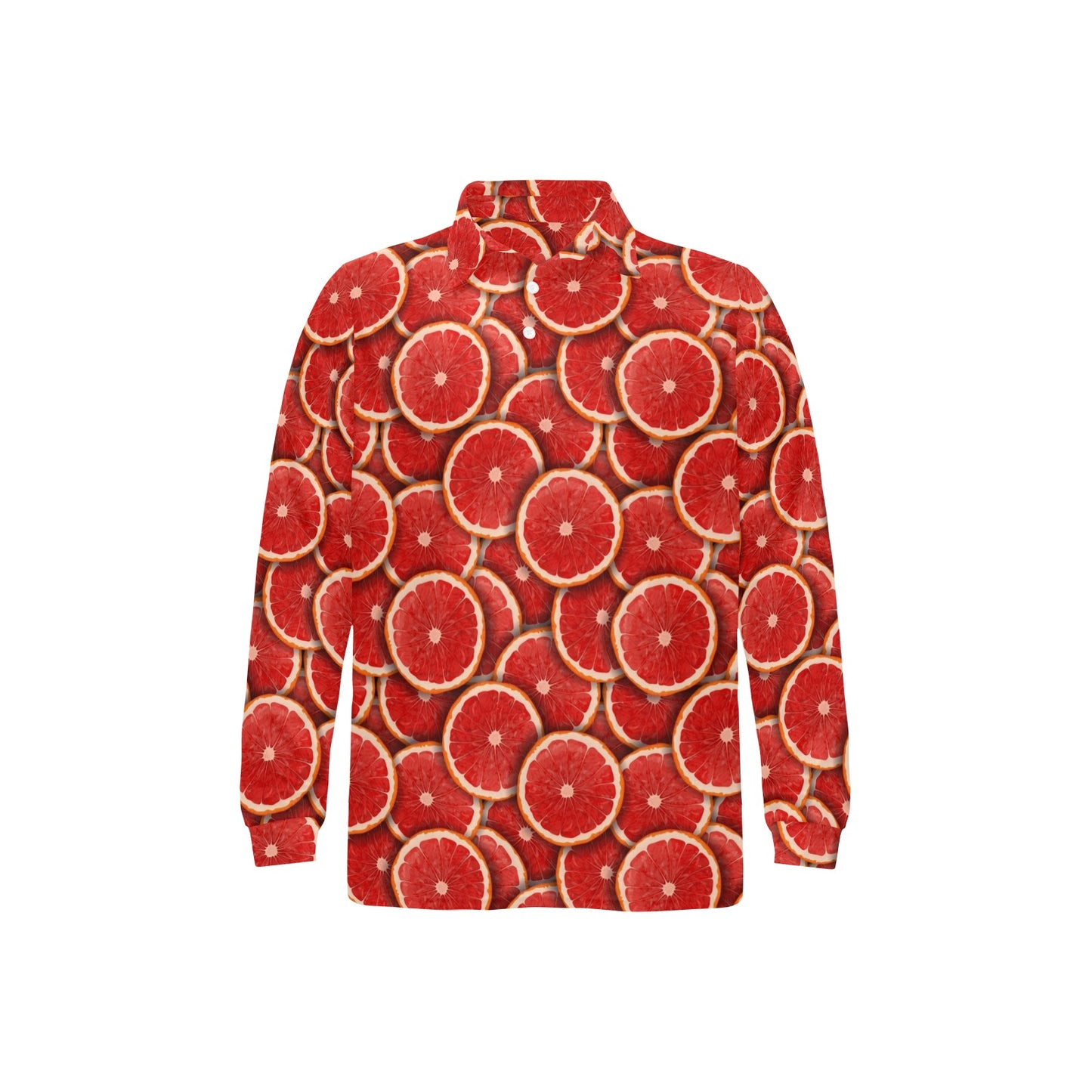 Grapefruit Pattern Print Design GF05 Long Sleeve Polo Shirt For Men's