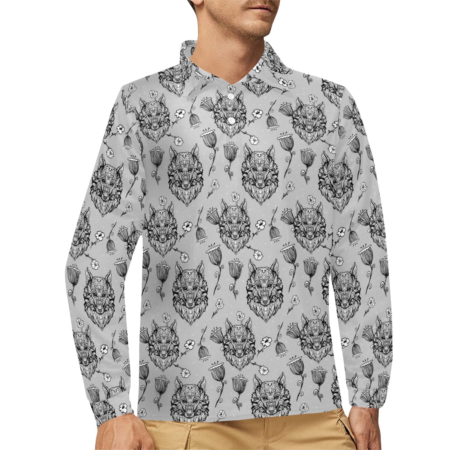 Tribal Pattern Print Design LKS306 Long Sleeve Polo Shirt For Men's