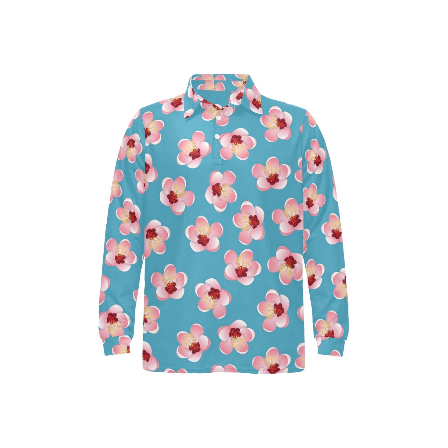 Cherry Blossom Pattern Print Design CB09 Long Sleeve Polo Shirt For Men's