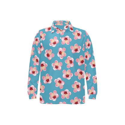 Cherry Blossom Pattern Print Design CB09 Long Sleeve Polo Shirt For Men's