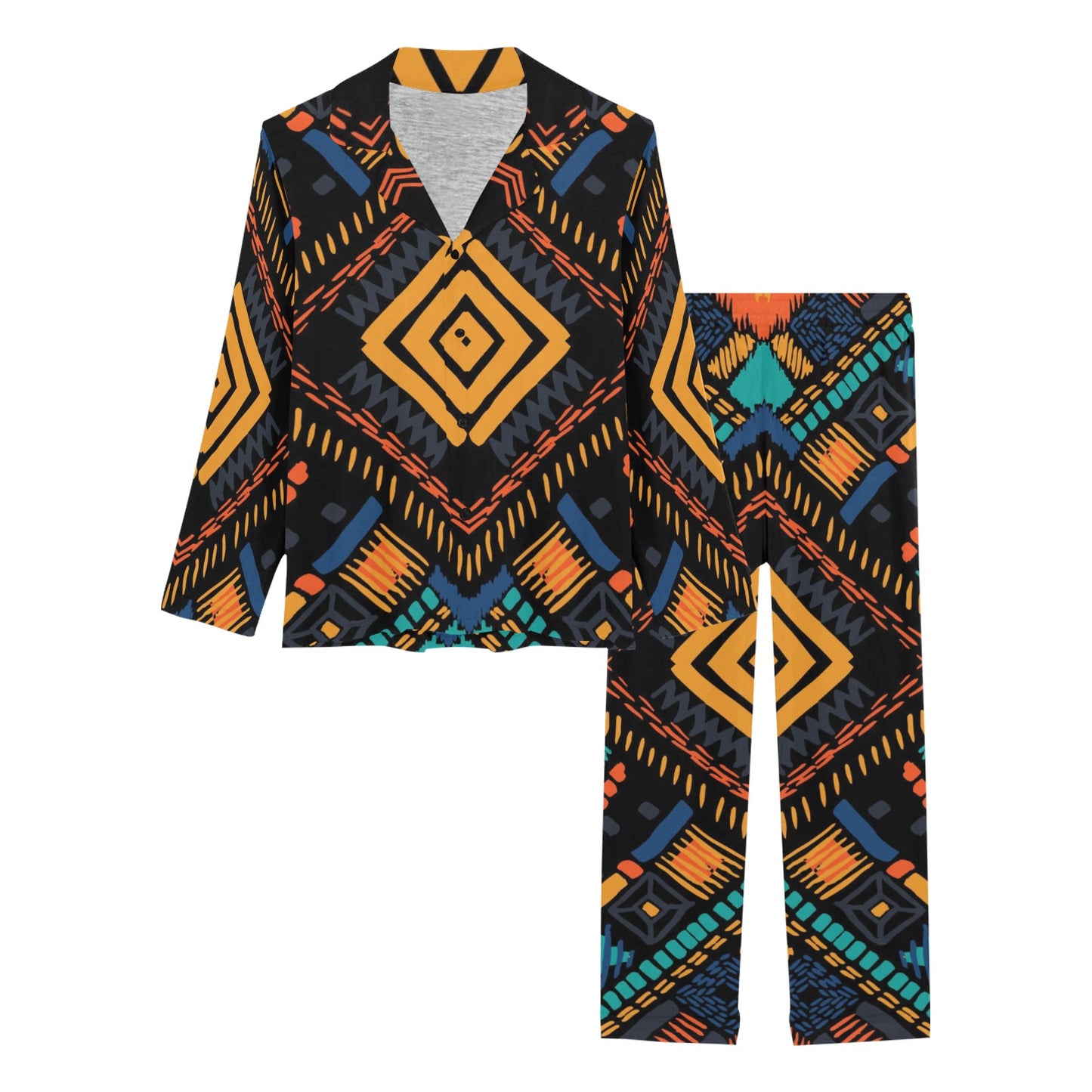 Kente Pattern Print Design 05 Women's Long Pajama Set