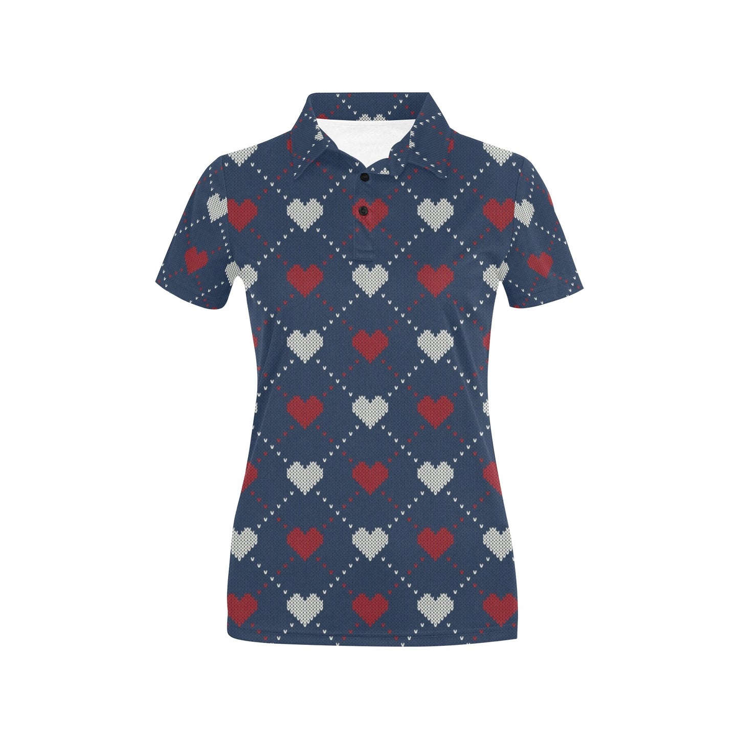 Heart Knit Pattern Print Design HE05 Women's Polo Shirt