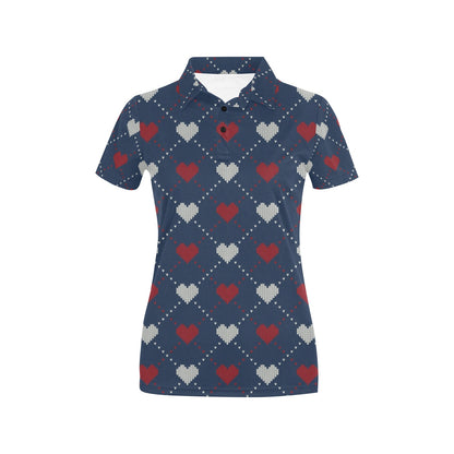 Heart Knit Pattern Print Design HE05 Women's Polo Shirt