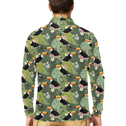 Toucan Print Design LKS304 Long Sleeve Polo Shirt For Men's