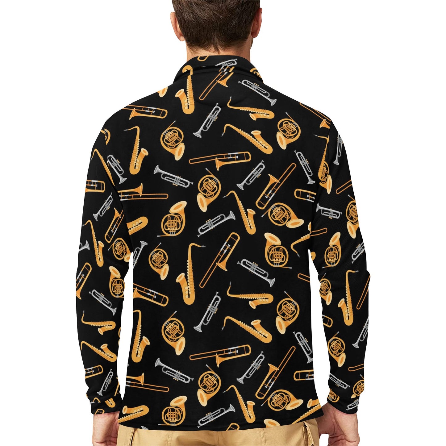 Jazz Pattern Print Design 01 Long Sleeve Polo Shirt For Men's