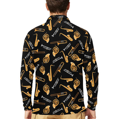 Jazz Pattern Print Design 01 Long Sleeve Polo Shirt For Men's