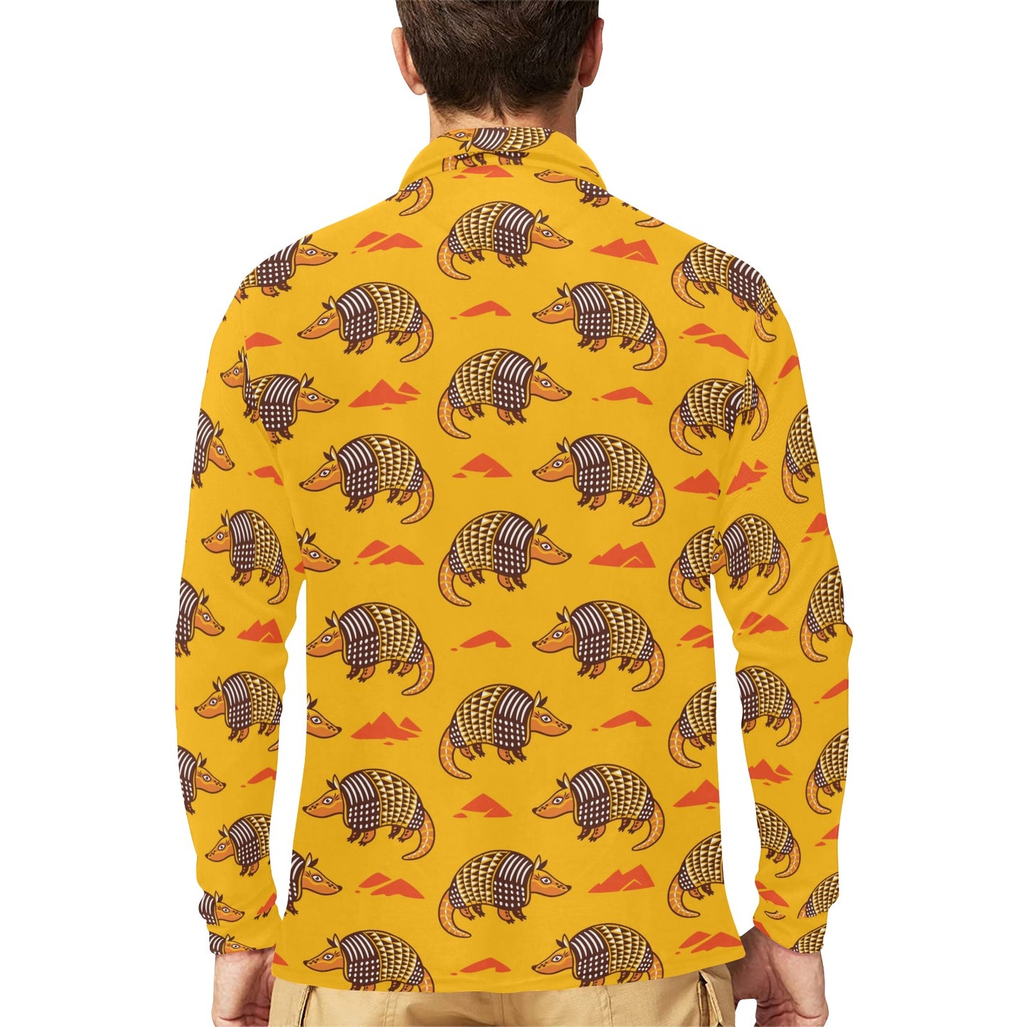 Armadillo Pattern Print Design 03 Long Sleeve Polo Shirt For Men's